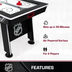 NHL 60″ Air Hockey Table with Electronic Overhead Scoreboard Black/White