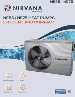 Nirvana Heat Pump NE75 AHRI Certified Spa and Swimming Pool Heater, 73,500 BTU, 15K Gallon Gray/Black