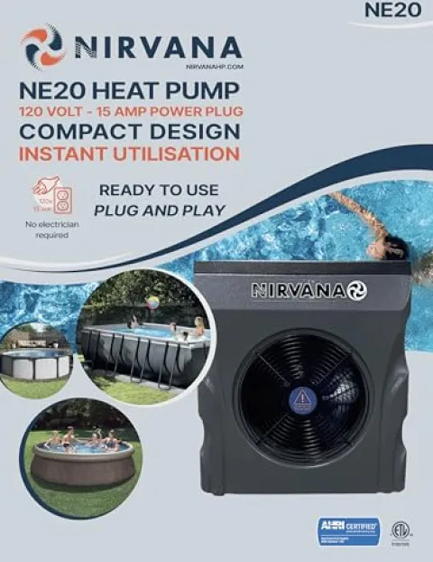 NIRVANA NE20 AHRI Certified Spa & Pool Heat Pump 19,800 BTU Gray/Black