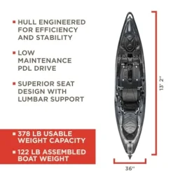 Old Town Sportsman BigWater PDL 132 Pedal Fishing Kayak Steel Camo