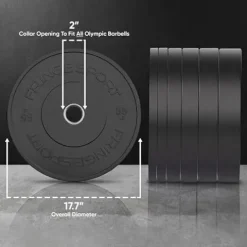 OneFitWonder Black Bumper Plate Sets – 460 lbs for Weightlifting & Strength Training