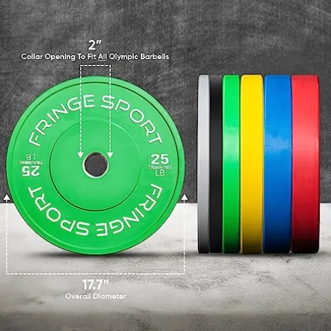 OneFitWonder Bumper Plate Set Virgin Rubber Steel Insert Strength Training Equipment (230)