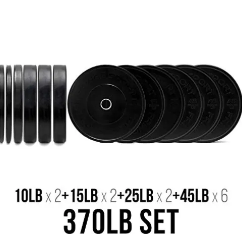 OneFitWonder Fringe Sport Bumper Weight Plate Sets – Low Odor Virgin Rubber – 370lbs