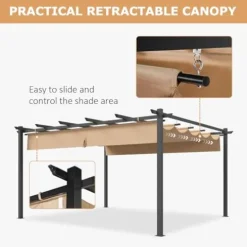 oneinmil 12′ x 14′ Hardtop Pergola with Adjustable Roof Beige3