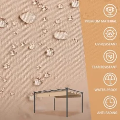 oneinmil 12′ x 14′ Hardtop Pergola with Adjustable Roof Beige3