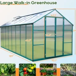 ONLYCTR 8’x16′ Green Polycarbonate Walk-In Greenhouse with Roof Vent
