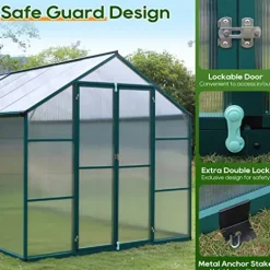 ONLYCTR 8’x16′ Green Polycarbonate Walk-In Greenhouse with Roof Vent