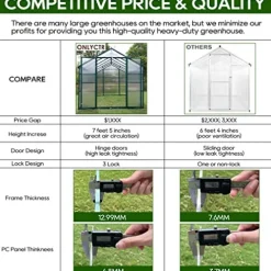 ONLYCTR 8’x16′ Green Polycarbonate Walk-In Greenhouse with Roof Vent