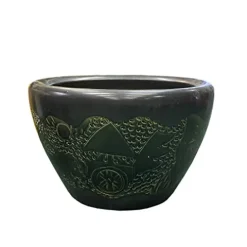 Orientliving Chinese Dark Gray Black Ceramic Motif Pattern Accent Pot Planter Black