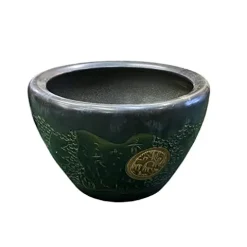 Orientliving Chinese Dark Gray Black Ceramic Motif Pattern Accent Pot Planter Black