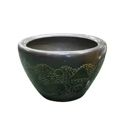 Orientliving Chinese Dark Gray Black Ceramic Motif Pattern Accent Pot Planter Black