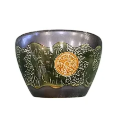 Orientliving Chinese Dark Gray Black Ceramic Motif Pattern Accent Pot Planter Black