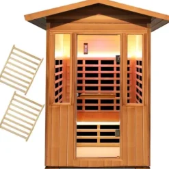 OUTEXER Far Infrared Sauna Room Red Cedar and Canadian Hemlock Wood 1800W Spa Two Person Outdoors