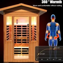 OUTEXER Far Infrared Sauna Room Red Cedar and Canadian Hemlock Wood 1800W Spa Two Person Outdoors