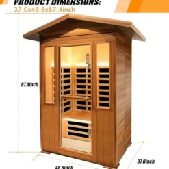 OUTEXER Far Infrared Sauna Room Red Cedar and Canadian Hemlock Wood 1800W Spa Two Person Outdoors