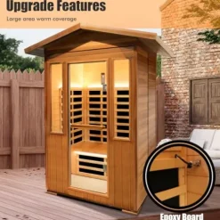OUTEXER Far Infrared Sauna Room Red Cedar and Canadian Hemlock Wood 1800W Spa Two Person Outdoors