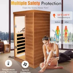 OUTEXER Far Infrared Sauna Home Spa Low-EMF Canadian Hemlock Wood 800W Red 35.2*27.6*61.6Inch