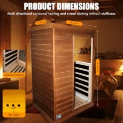 OUTEXER Far Infrared Sauna Home Spa Low-EMF Canadian Hemlock Wood 800W Red 35.2*27.6*61.6Inch