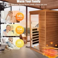 OUTEXER Far Infrared Sauna Home Spa Low-EMF Canadian Hemlock Wood 800W Red 35.2*27.6*61.6Inch