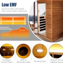 OUTEXER Far Infrared Sauna Home Spa Low-EMF Canadian Hemlock Wood 800W Red 35.2*27.6*61.6Inch