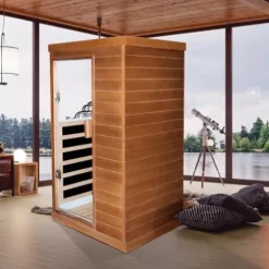 OUTEXER Far Infrared Sauna Home Spa Low-EMF Canadian Hemlock Wood 800W Red 35.2*27.6*61.6Inch