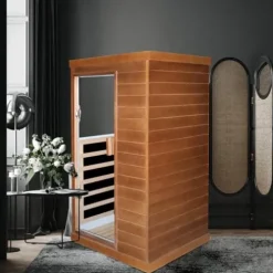 OUTEXER Far Infrared Sauna Home Spa Low-EMF Canadian Hemlock Wood 800W Red 35.2*27.6*61.6Inch