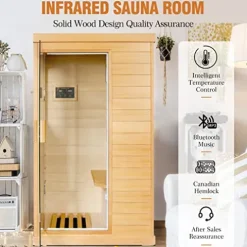 OUTEXER Far Infrared Sauna Canadian Hemlock Wood Indoor 800W with Control Panel Wood Color