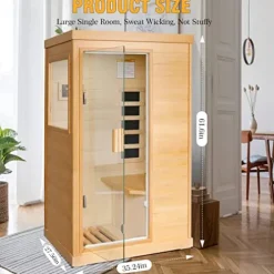 OUTEXER Far Infrared Sauna Canadian Hemlock Wood Indoor 800W with Control Panel Wood Color