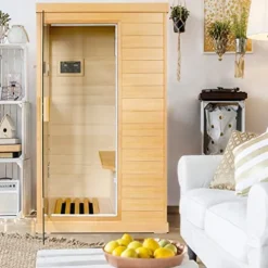 OUTEXER Far Infrared Sauna Canadian Hemlock Wood Indoor 800W with Control Panel Wood Color