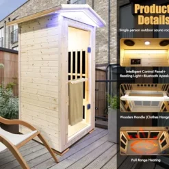 OUTEXER Outdoor Wooden Infrared Sauna 1300W Low-EMF Finland Spruce Wood