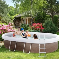 Outsunny 18′ x 10′ Above Ground Rectangular Pool Set Brown