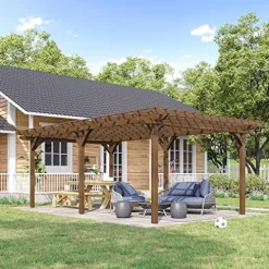 Outsunny 12′ x 20′ Outdoor Pergola Wood Gazebo Brown