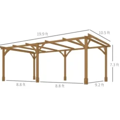 Outsunny 20′ x 10′ Outdoor Pergola Wood Gazebo Dark Brown