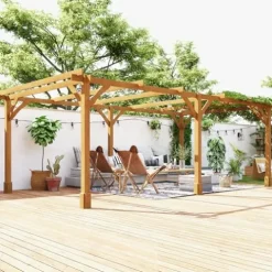 Outsunny 20′ x 10′ Outdoor Pergola Wood Gazebo Dark Brown