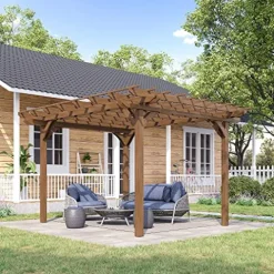 Outsunny 12′ x 10′ Outdoor Wood Pergola Gazebo for Climbing Plants Brown