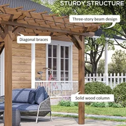 Outsunny 12′ x 10′ Outdoor Wood Pergola Gazebo for Climbing Plants Brown