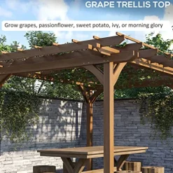 Outsunny 12′ x 10′ Outdoor Wood Pergola Gazebo for Climbing Plants Brown