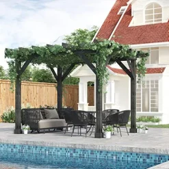 Outsunny 12′ x 10′ Weather-Resistant Cedar Wood Patio Pergola Black