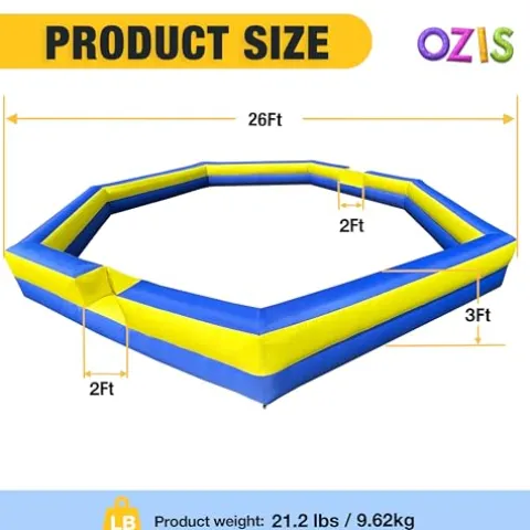 OZIS 26FT Inflatable Gaga Ball Pit with Built-in Blower Blue & Yellow