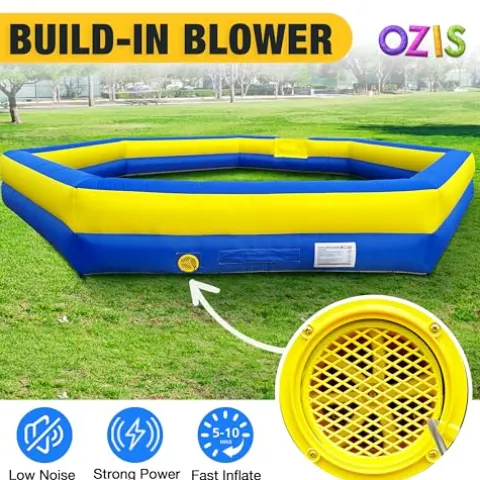 OZIS 26FT Inflatable Gaga Ball Pit with Built-in Blower Blue & Yellow