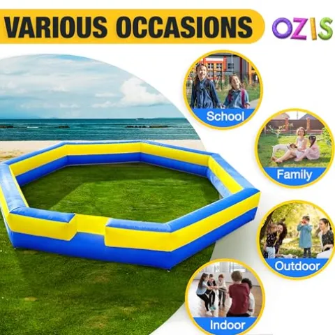 OZIS 26FT Inflatable Gaga Ball Pit with Built-in Blower Blue & Yellow