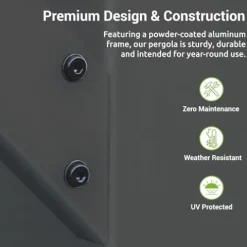 Paragon Outdoor 11’ x 11’ Florence Aluminum Pergola with Retractable Canopy Cocoa