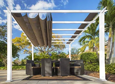 Paragon Outdoor 11’ x 16’ Florence Aluminum Pergola with Cocoa Canopy