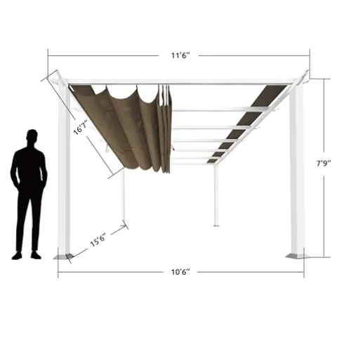 Paragon Outdoor 11’ x 16’ Florence Aluminum Pergola with Cocoa Canopy