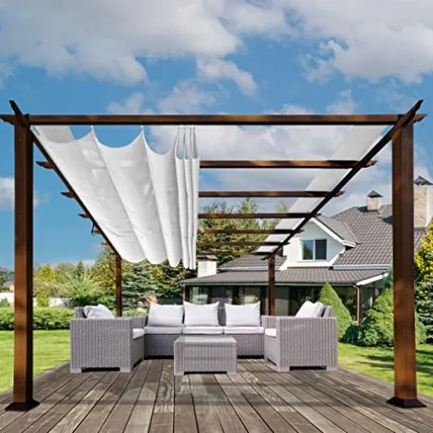 Paragon Outdoor 11’x11′ Aluminum Pergola with Retractable Canopy Off-White