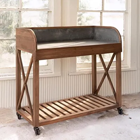 Park Hill Collection Zinc Top Potting Table Natural Finish