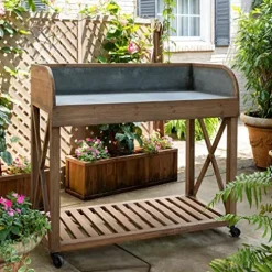 Park Hill Collection Zinc Top Potting Table Natural Finish