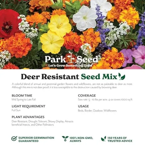 Park Seed Vibrant Annual and Perennial Wildflower Garden Seed Mixture 50 lbs Deer Resistant Mix