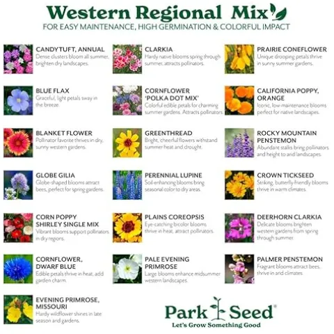 Park Seed Wildflower Garden Seeds Mixture for Pollinators – Western Regional Mix, 50 lbs