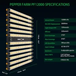 PEPPER FARM LED Grow Light PF12000 Full Spectrum for Seedlings and Veg Bloom White